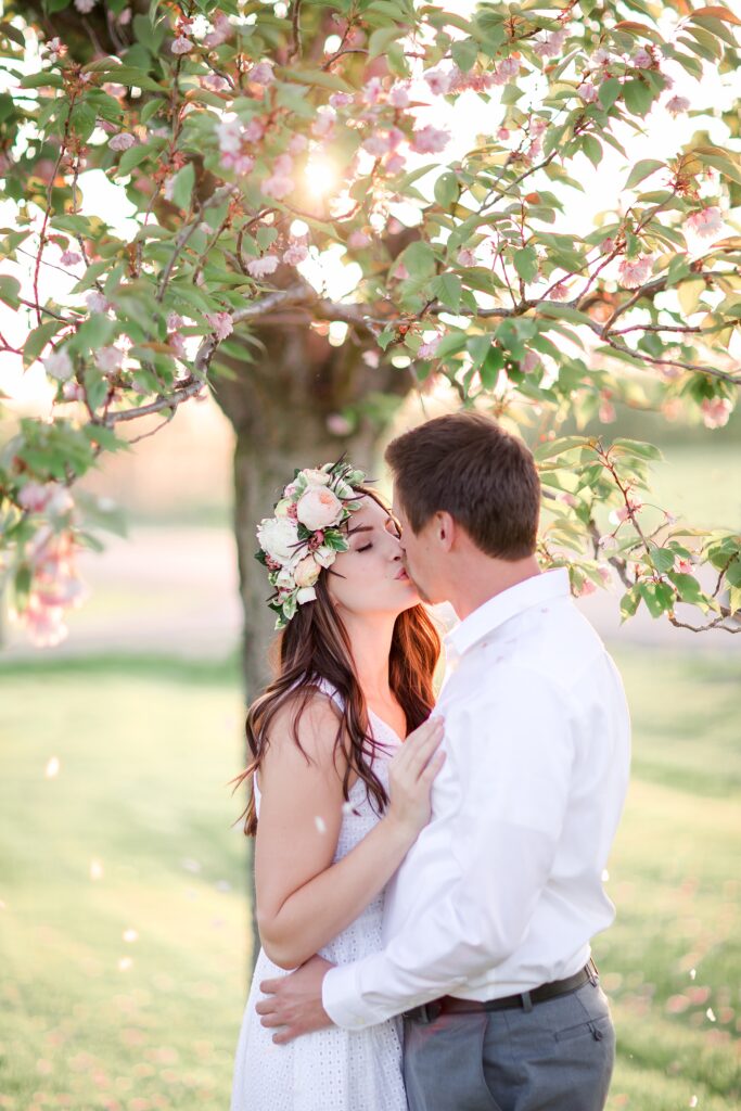 Jyll & Rob Countryside Sunset Floral Crown Engagement