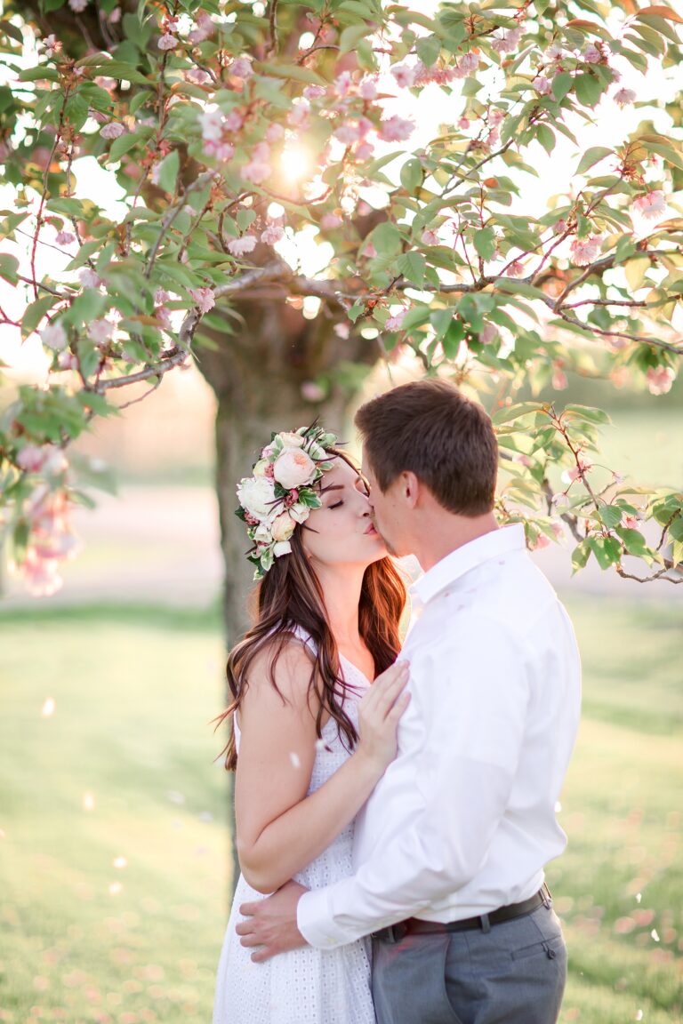 Jyll & Rob Countryside Sunset Floral Crown Engagement
